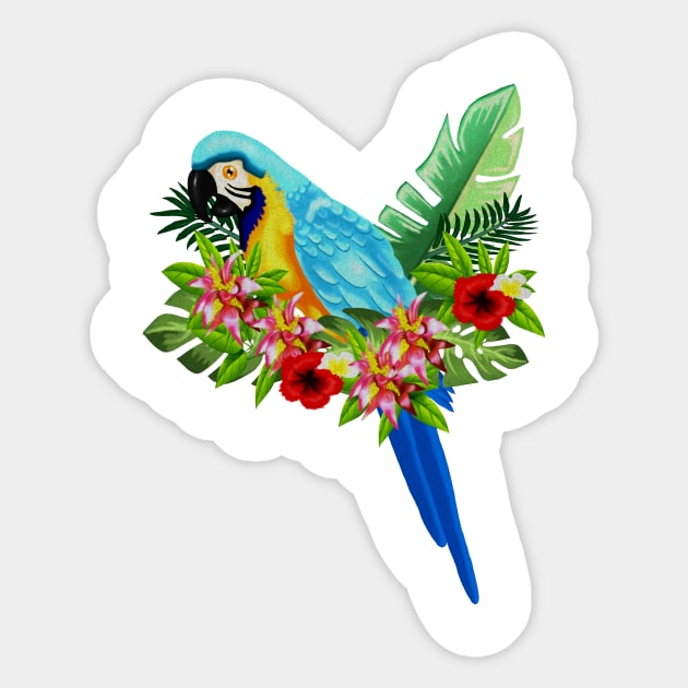 Blue Tropical Parrot Floral Sticker by logiamerch